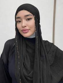 1件蕾丝边串珠头巾，适合穆斯林女性参加派对和日常穿着的阿巴雅长袍。 - 彩色 - 查看 2