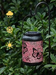 1pc Outdoor Solar Powered Colorful Pink Butterfly Lantern, Birthday Gift For Mom/Grandma, Hanging Multi-Color Metal Lighting Fixture For Yard, Patio, Backyard, Porch And Other Outdoor Areas - Multicolor - View 7