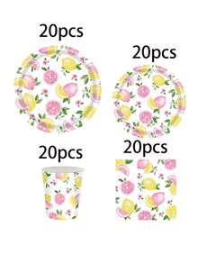 10 Stücke/20 Stücke/50 Stücke/80 Stücke Rosa Zitronen Partyzubehör, Papier Geschirr Set - Zitronen und rosa Grapefruit 7/9 Zoll Papierteller, Pappbecher, 6,5 Zoll Servietten, geeignet zum Bewirten von Gästen, Sommer Zitronen Thema Geschirr, anwendbar für Geburtstag, Brautparty, Junggesellinnenabschied, Babyparty, Themenparty, Feiertag, Veranstaltung - Verschiedenfarbig - Übersicht 7