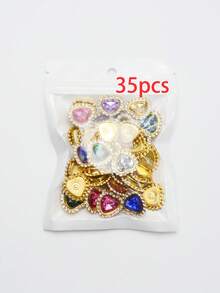 20/35/60/95颗/包 混色心形水钻装饰，金色底，适用于DIY手工艺品，如手机壳、包包、鞋子、服装配饰和珠宝制作 - 心型鑽 - 查看 14