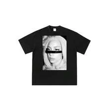 Unisex Urban Casual Summer Style T-Shirt With Black And White Ladys Gagas Cartoon Print With Adhesive Tape. - 黑色 - 查看 1