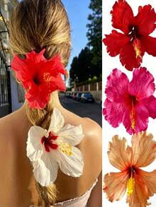 Bộ 2 kẹp tóc hoa dâm bụt phong cách Bohemian, kẹp tóc vải lớn dùng cho kỳ nghỉ biển, kẹp tóc bên hông thời trang ngọt ngào dành cho nữ, phù hợp cho du lịch, đám cưới, tiệc bãi biển, Hawaii. - Nhiều màu - Xem 7