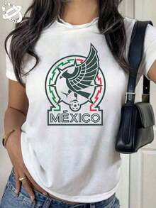 ALL IS ONE Women's White Mexico Soccer T-Shirt With Eagle And  Style, Short Sleeve Aesthetic Soccer Fan Shirt, Modern Mexican Pride Top, Casual World Fashion Blouse 2026 - 白色的 - 查看 1