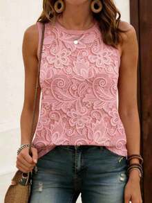 Camiseta sin mangas casual de cuello redondo con estampado floral para mujer, camisa cómoda para uso diario en verano. - Multicolor 4 - Ver 6
