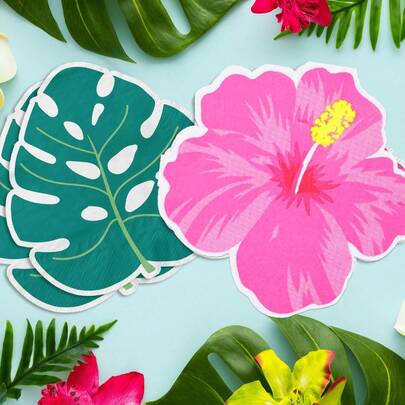 Khăn giấy ăn họa tiết hoa dâm bụt nhiệt đới - Trang trí tiệc kiểu Hawaii, khăn giấy ăn họa tiết lá dừa Hawaii, thích hợp cho tiệc hồ bơi mùa hè, tiệc bãi biển, sinh nhật, phòng tắm, nhà bếp.