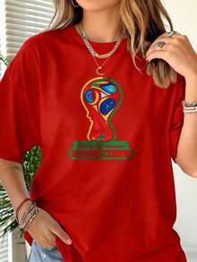 Women's Fun Printed Cotton T-Shirt Haiti World Cup 2026 Soccer Trophy Design Football Fanwear Casual Street Style S To 2XL Light And Not Stuffy Suitable For All Seasons Suitable For Daily Leisure Street Wear And Other Scenes.  250th Anniversary Vacation T-Shirt,Summer Outfits For Women,Spring Clothes,Conjunto De Mujeres Elegantes,Camisetas - Đỏ - Xem 2