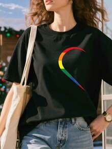 Estampado Gráfico Camiseta Mujer Algodón Ligera VeranoLGBT-Half-Heart-Love-Couple-Gay-Pride-Month-T-Shirt-Oversize Camiseta Mujer Estampado 100% Algodón Puro - Negro - Ver 3