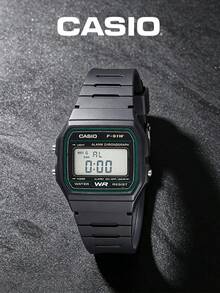 Casio 卡西欧数字手表，标准防水，男士手表，石英经典小方表盘，LED 背光秒表，正装表，常规时间显示，每日闹铃，轻巧便携，男士手表，模拟指针手表，腕表，日常佩戴，生日礼物，周年纪念礼物，情人节礼物 - 黑色 - 查看 1