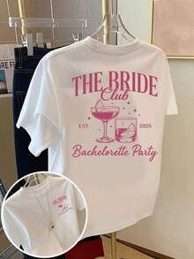 Camiseta para Despedida de Soltera para Mujer - Atuendo de Fin de Semana para la Fiesta de la Novia - Blanca con Texto Rosa - Top Casual de Cuello Redondo - Ropa para Despedida de Soltera y Fiesta Nupcial - Camiseta Ligera para el Verano, Atuendo Divertido para Fin de Semana, Diseño Juguetón, Ajuste Cómodo, Camiseta con Lema Y2k - Blanco - Ver 1