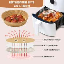 100pcs Round Air Fryer Paper Baking Paper Tray Silicone Oil Paper Special Paper Paper Bowl Air Fryer Special Paper Plate FDA Suitable For 0.79-1.32gal Air Fryer 6.3*1.77inch - 100 - View 2