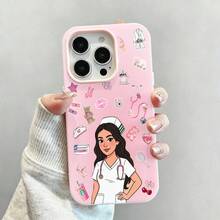 Pegatinas con temática médica de dibujos animados de enfermeras rosas.funda de teléfono Fundas compatibles con ,Apple,VIVO,OPPO,,, y Honor.Fabricadas en silicona TPU,ofrecen protección contra golpes y caídas. - Rosa - Ver 3