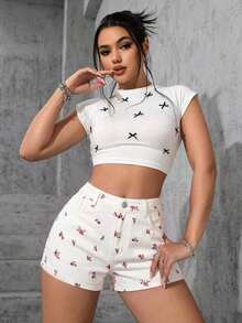 Short de mezclilla azul oscuro con bolsillos para mujer, verano - Blanco - Ver 3
