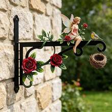 1pc Metal Double-Sided Colorful Floral & Fairy Printed, Wall-Mounted Outdoor Hanging Rack, Suitable For Porch, Bird Feeder, Lantern, Wind Chime Etc, Sturdy Iron Structure Hook - A - View 7