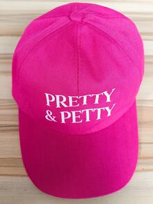 1件女款「PRETTY & PETTY」印花棒球帽，休閒街頭風老爹帽，可調節透氣防曬帽，適合日常戶外旅行穿著 - 彩色 - 查看 10