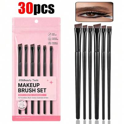 30pcs/12pcs/6pcs/3pcs/1pc Eyeliner Brushes, Eyebrow Tinting Brushes, Professional Eyeliner Brush Set, Angled Eyeliner Brush, Eyeshadow Applicator, Flat Angled Bristle Design, Easy To Clean And Reusable Eyeliner Brush Set, Ergonomic Handle, Suitable For Professional Makeup Artists And Beginners, Can Be Used As Eyeshadow Brush, Eyebrow Brush And Eyeliner Brush. The Slim Eyeliner Brush Is Perfect For Filling In The Eyes, Can Be Used With Eyebrow Powder, Mascara, Eyebrow Gel, Eyebrow Pomade And Eyebrow Powder.