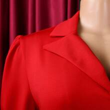 Vestido de talla grande estilo europeo y americano para mujer, otoño, manga tres cuartos, cuello de blazer, color liso y bajo amplio - Rojo - Ver 3