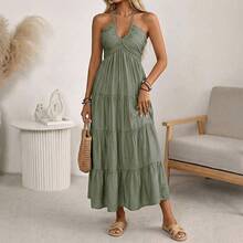 Women Maxi Dresses - Green - View 3