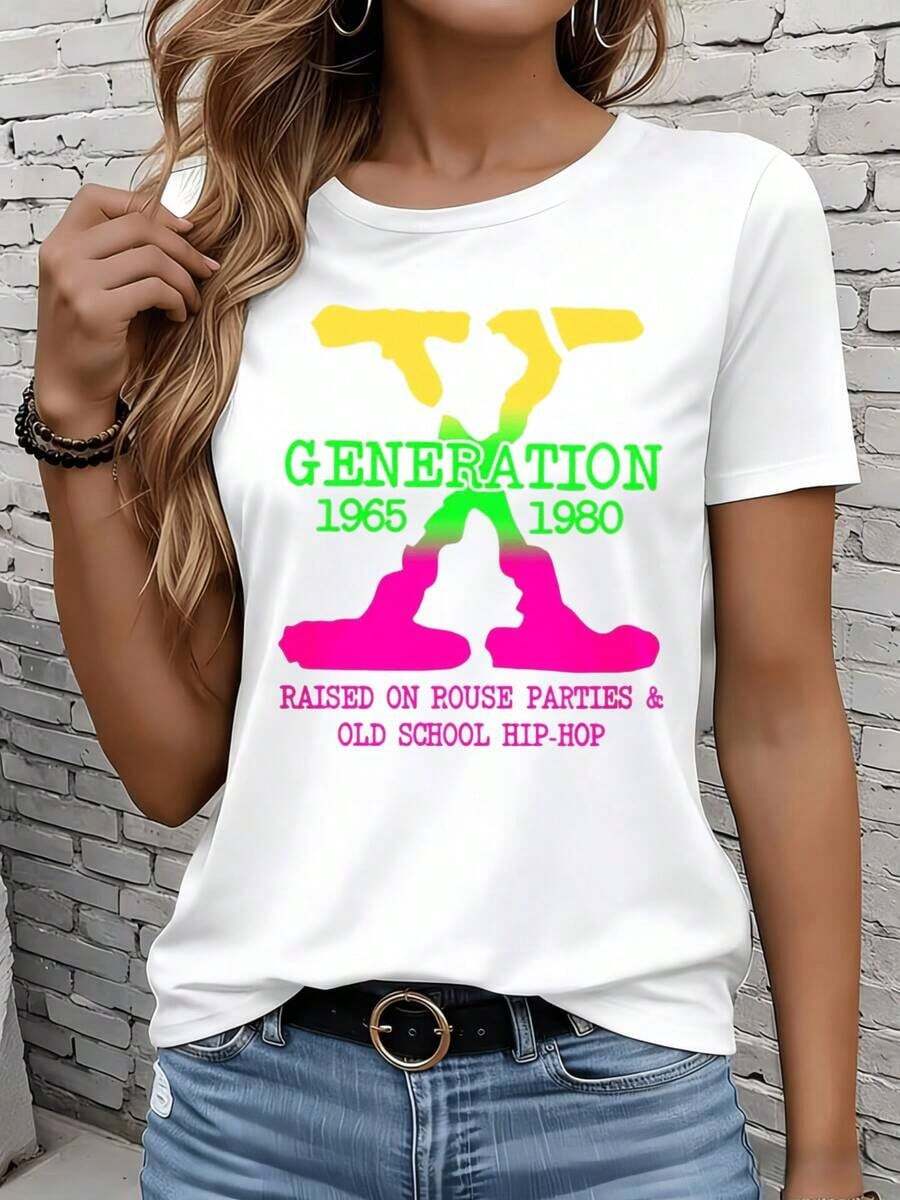 Women's Short-Sleeved T-Shirts In Black And White Are Suitable For Everyday Wear, Lounging At Home, And Outdoor Adventures. A Generation X (1965-1980) Style That Grew Up At House Parties And In Retro Hip-Hop Style T-Shirts. A Casual Graphic Tee For Women, A Retro Top, And A Great Gift For Holiday Parties. - 白色 - 查看 1