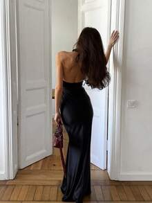New Long Dress With Fashionable Texture, Self-Cultivating Temperament, Closed Waist And Long Hips - 黑色 - 查看 3