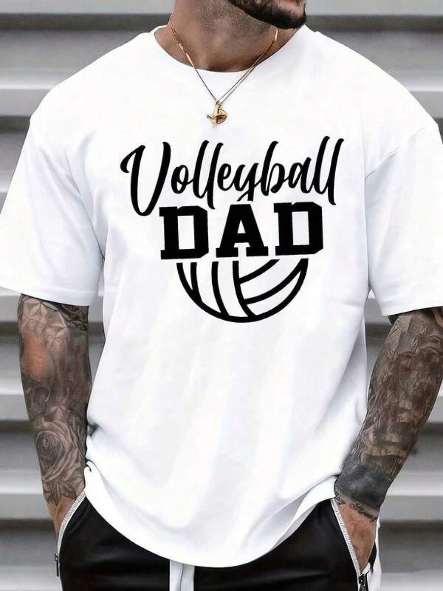 Camiseta de voleibol para papá, para hombres, regalo deportivo para padre de jugador de voleibol, camiseta de algodón blanca, ropa casual de verano, top unisex con diseño de voleibol, camiseta casual transpirable 100% algodón, manga corta de talla grande para uso diario para mujeres jóvenes, ideal para estilo urbano, escuela, vacaciones, paseos al aire libre, reuniones, atuendo para partidos diarios. - Blanco - Ver 1