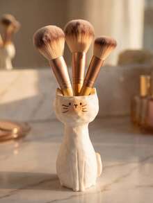 1Pc Milk White Cat Shape Resin Makeup Brush Holder - Creative Cartoon Cute Desk Organizer For Vanity, Lipstick & Eyebrow Pencil Storage, Gift For Her | Home Decor, Room Decor, Boho Decor, Desk Decor, Vanity Organizer, Cute Collectible, Unique Gift, Table Centerpiece - View 5