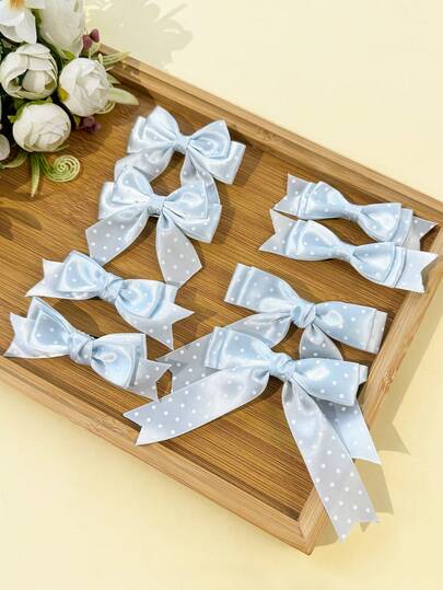 2pcs/Set Light Blue Polka Dot Bow Hairclips, Versatile Korean Style Gentle Girl Hair Accessories, Suitable For Daily Commute, Festivals, Parties, Birthdays, Traveling, Photography, Any Occasion, Great Gift For Best Friends
