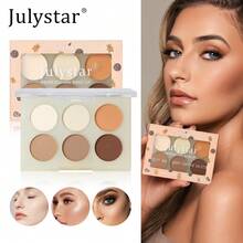 Julystar 六色修容盘 | 大地色系眼影 | 哑光质地 | 自然修容 | 精致阴影 | 高光 | 丝绒妆效 | 多功能彩妆盘 - 彩色 - 查看 4