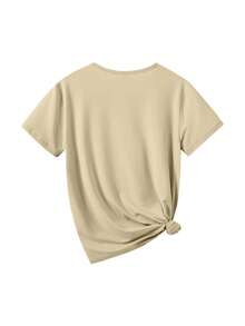 Women's Casual T-Shirt - Palm And Butterfly Print Design, Autism Awareness Theme - Printed Style - Women's Casual Sports T-Shirt - Short Sleeve, Suitable For All Seasons, Comfortable Fabric, Urban Style, Perfect For Everyday Wear, 100% Cotton - 杏色 - 查看 4