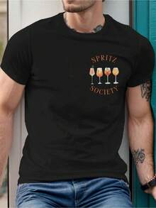 New Summer FashionWatercolor Style Pattern Citrus Spritz Society Short Sleeve Round Neck T-Shirtcotton T-Shirt - Black - View 2