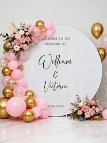 Customizable Round Backdrop (Excluding Stand), Personalized Round Wedding Arch Cover Background - Can Customize Any Text Design, Suitable For Wedding Ceremonies, Anniversary Parties And Event Styling, Modern Round Design, Smooth Texture - Multicolor - View 3