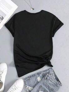 1pc Camiseta informal de algodón con cuello redondo para mujer Camiseta deportiva para mujer Camiseta para hombre Camisetas para parejas Regalo de San Valentín Regalo de cumpleaños Regalo de Navidad Camiseta unisex Apta para todas las estaciones, % algodón YFMB - Negro - Ver 7