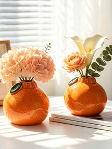 1PC Cute Orange Ceramic Vase, Mini Fruit Shaped Decorative Vase, Creative Desktop Ornament For Home Bedroom Living Room Decor - Orange Flowerpot - View 3