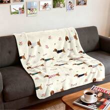 1 Stück minimalistisch süßer beiger Cartoon Dackel Hund Muster Flanelldecke, weich & bequem, geeignet für alle Jahreszeiten, für Sofa, Bett, Büro, Camping, Reisen, ganzjähriges Geschenk - Verschiedenfarbig - Übersicht 8