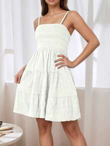 Teen Girl Solid Color Casual Adjustable Strap Dress (YY823) - Beige - View 4