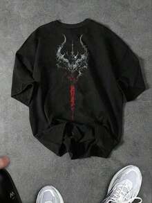 Sport MetroGents Camiseta deportiva de manga corta con cuello redondo y estampado de letras para hombre, verano - Negro - Ver 2