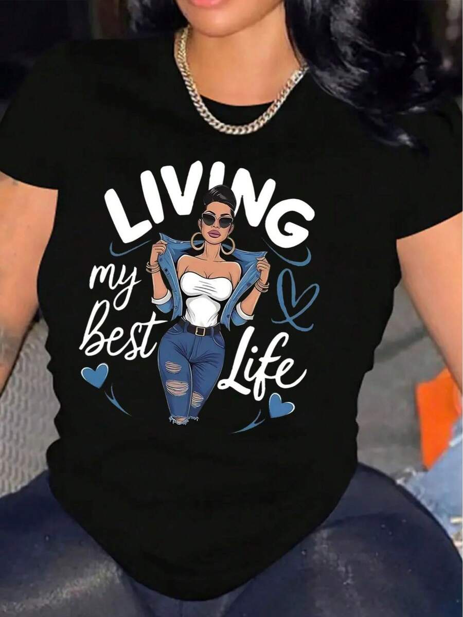 Women's Casual Short-Sleeved T-Shirt, 100% Cotton - Comfortable, Soft And Pretty Round Neck, Ideal For Everyday Casual Wear. - 黑色 - 查看 1