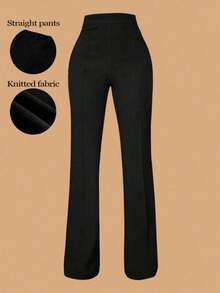 Pantalones elegantes de cintura alta y ajuste delgado, minimalistas para oficina, ropa de mujer, prendas inferiores negras para primavera - Negro - Ver 2