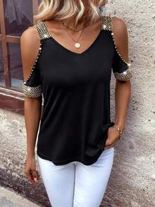 Women's Casual Studded Decoration Versatile Daily Wear Shirt - Black - View 5