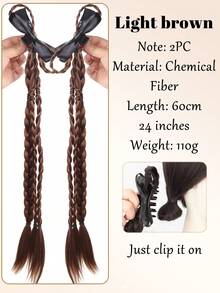 Synthetic Long Claw Clip-On Bowknot Braid Wig, Heat-Resistant Ponytail Hair Extension, For Women Daily Wear & Party - Multicolor - View 13
