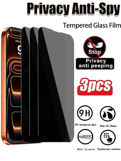 Bộ 3 miếng dán màn hình cường lực chống nhìn trộm, chống bám vân tay, bảo vệ riêng tư cạnh bên, vừa khít toàn màn hình không bọt khí, chống bám vân tay, chống nước, chống dầu, chống trầy xước, chống mài mòn, phù hợp với nhiều loại ốp lưng điện thoại, dễ dàng lắp đặt, phụ kiện điện thoại thiết thực, phù hợp với 17 Pro Max/17 Pro/17 Air/17e/17/16/15/14/13/12/11 và các dòng khác.