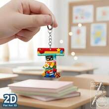 1pc 2D Flat Acrylic Alphabet Keychain, Rainbow Letter Key Ring With School Theme Decor, Personalized Initial Bag Charm, - Multicolor - View 35