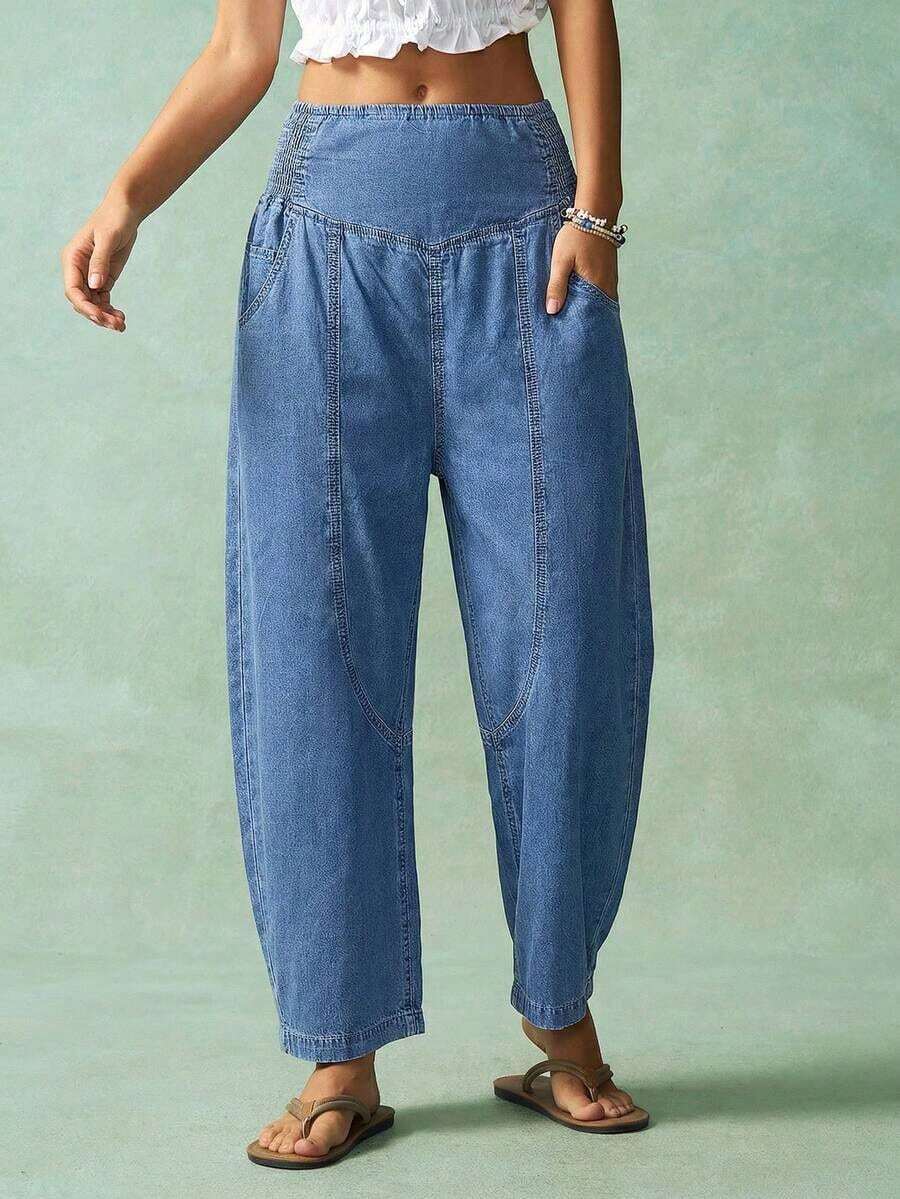 BohoFeels Pantalones acampanados de unicolor casual de vacaciones para mujer - Lavado ligero 2 - Ver 1