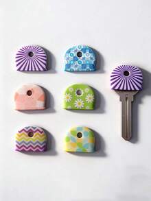 5Pcs Floral Pattern Anti-Slip Silicone Key Covers, Durable Key Identifier Protective Caps, Non-Slip Wear-Resistant Key Accessories, Tidy Organized Decor For Home Office Door Keys, Ideal Daily Necessities And Gift For Family Roommates - Multicolor - View 7