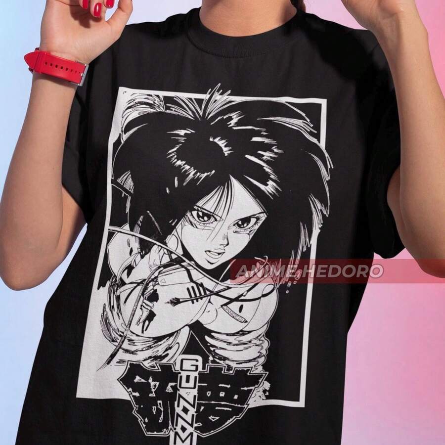 Camiseta UniS1ex Battle Angel Vintage Anime, R Manga Waifu Shirt, 220 g, de algodón suave, para hombre y mujer. Confeccionada con tejido premium, duradero y agradable al tacto, se adapta a todo tipo de cuerpo y es ideal para el uso diario. Prendas casuales transpirables y ligeras, conjuntos elegantes para otoño, perfectas para el día a día, actividades al aire libre, viajes, vacaciones y fiestas temáticas durante todo el año. - Negro - Ver 1