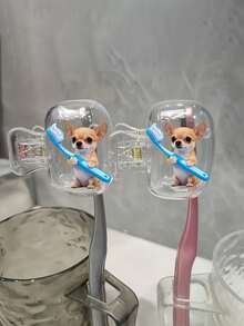 Support de brosse à dents portable avec motif mignon de Chihuahua tenant une brosse à dents bleue, ensemble combiné, couvercle de protection pour support de brosse à dents à domicile, étui de brosse à dents portable, boîte de rangement de brosse à dents de voyage, clip de protection de tête de brosse à dents portable, clip de rangement de brosse à dents, protecteur de brosse à dents anti-poussière pour la maison et les voyages, convient pour une utilisation à la maison et en voyage, clip de rangement de brosse à dents de voyage, protégez votre brosse à dents propre et prenez soin de votre santé bucco-dentaire - A - Voir 4