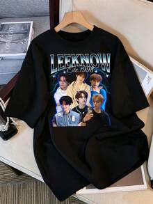2026 T-Shirt, Strays Kids Know Retro Lightning Graphic T-Shirt, K-Pop Idol Oversized T-Shirt, Black Cotton Oversized Casual Bootleg Style K-Pop Idol T-Shirt, Vintage Graphic Print T-Shirt, Casual Loose Short Sleeve Top, K-Pop Fan Merchandise, Black Streetwear T-Shirt For Fans, Vintage Graphic K-Pop Star T-Shirt, Oversized Short Sleeve T-Shirt With Retro Lightning Letter Print, Casual Black Crew Neck Top, Streetwear Style Idol Fan Gift, Comfortable Loose Fit Cotton Blend T-Shirt For Women And Men. - Black - View 1