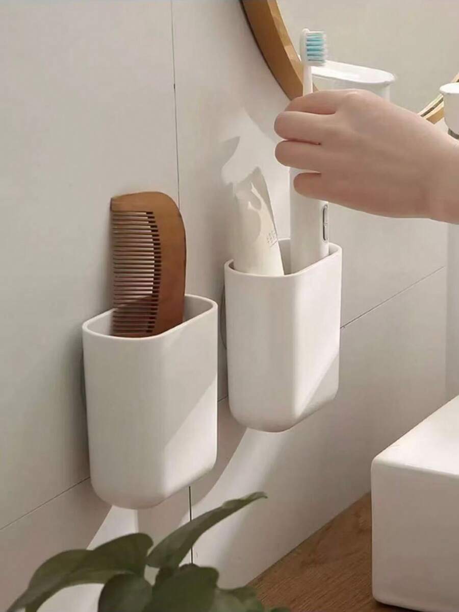 1pc Toothbrush Holder Wall Mount, Self-Adhesive Bathroom Storage Rack, Home Decor For Bathroom, Autumn/Back To School Decoration