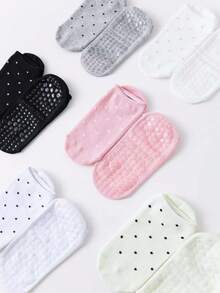 1/3/6 Pairs Women Yoga Non-Slip Grip Socks, Random Colorful Polka Dot Design, Professional Sports Pilates Short Socks - Multicolor - View 3
