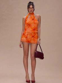 Vestido mini de mujer con estampado de lunares, estilo vacacional, de escote de halter - Multicolor 3 - Ver 3