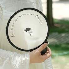 1pc INS Style Foldable Round Fan, French Minimalist Floral Cursive Print Portable Small Electric Fan, Reusable Daily Cooling Fan - View 5